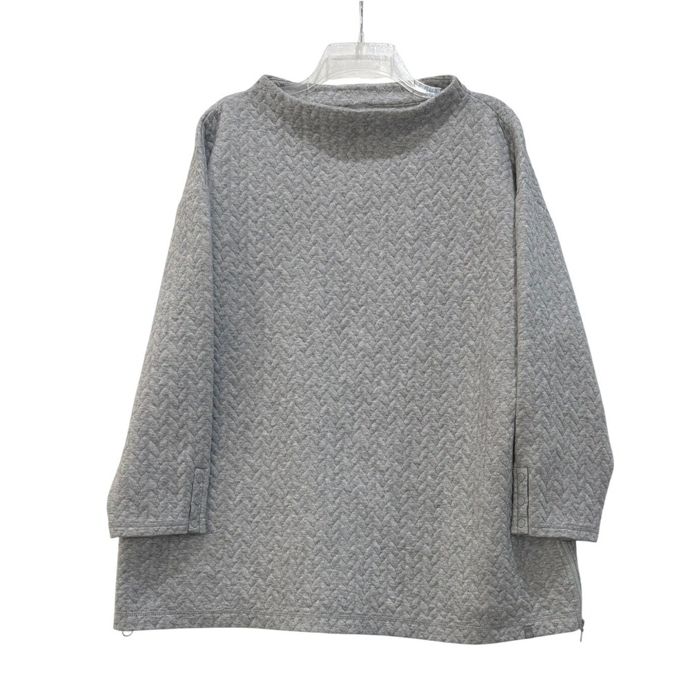 T by Talbots 2X Gray Metallic Quilted Funnel Neckβ Pullover Side Zip Sweatshirt